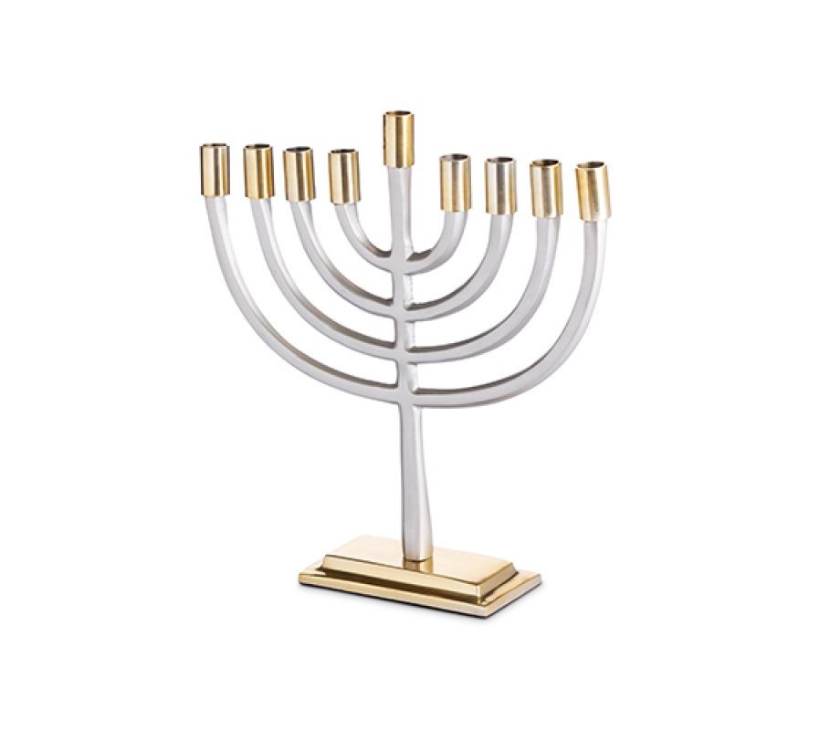 Two Tone Gold and Silver Chanukah Menorah Classic Design For Candles