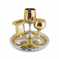 Two Tone Gold and Silver Four-Piece Havdalah Set - Hammered Plated Metal