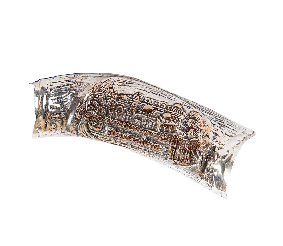 Two Tone Jerusalem Design Sterling Silver Yemenite Shofar