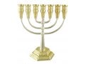 Two Tone Silver and Gold 7-Branch Menorah, Jerusalem Images – 8.6” Height