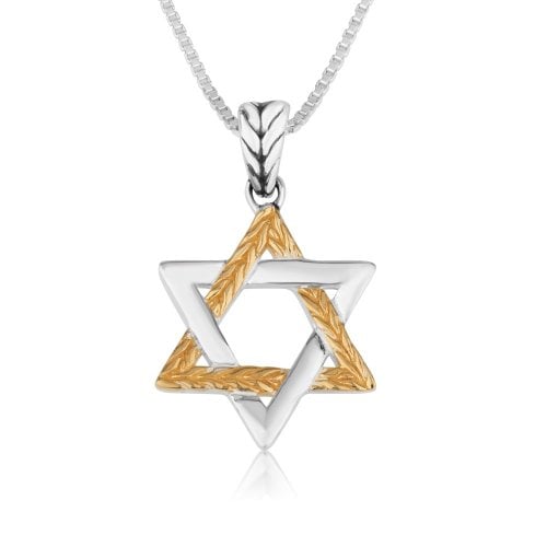 Two Tone Sterling Silver and Gold Filled Star of David Pendant Necklace