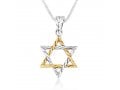 Two Tone Sterling Silver and Gold Plated Braided Star of David Pendant Necklace