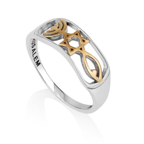 Two Tone Sterling Silver and Gold Plated Ring - Messianic Design