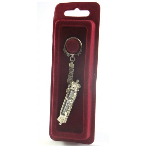 Two-in-One Silver Plated Car Mezuzah and Key Chain - Torah Scroll Design