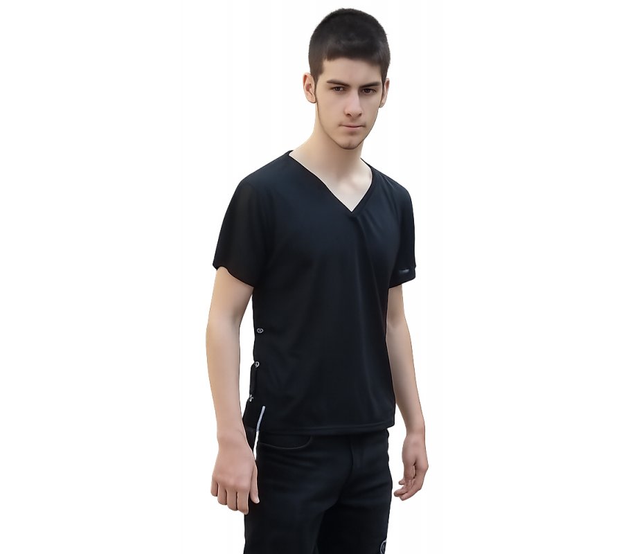 Tzitzit T-Shirt for Men with Kosher Tzitzis, Black - Short Sleeve Cotton Blend