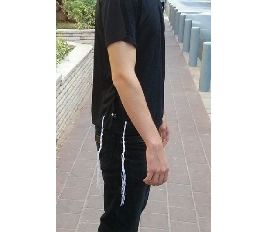 Tzitzit T-Shirt for Men with Kosher Tzitzis, Black - V Neck, Short Sleeve Cotton Blend