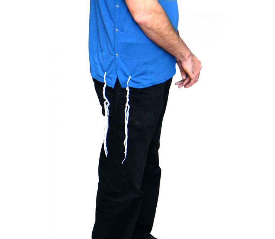 Tzitzit T-Shirt for Men with Kosher Tzitzis, Blue - V Neck, Short Sleeve Cotton Blend