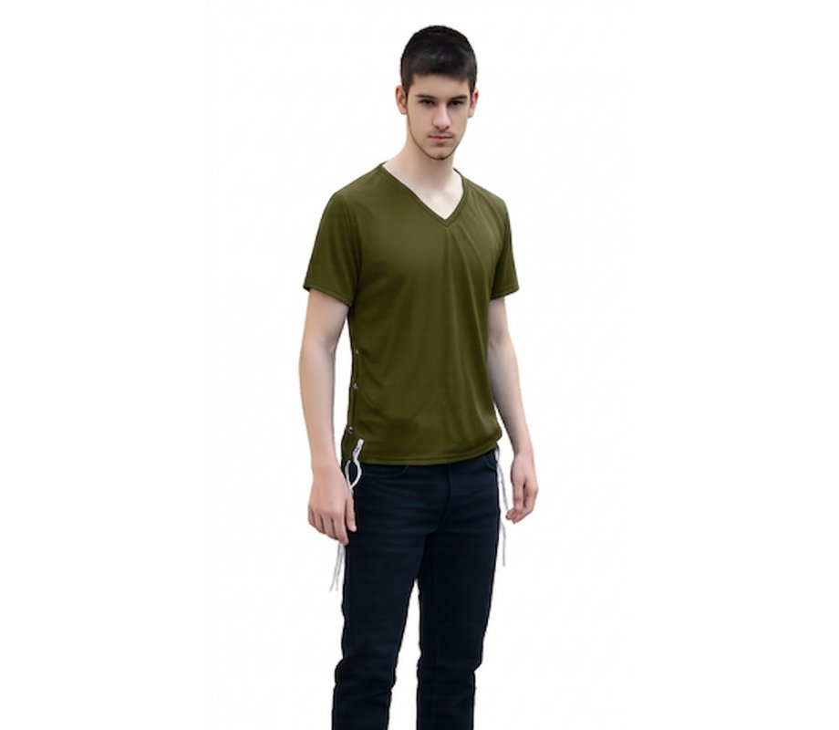 Tzitzit T-Shirt for Men with Kosher Tzitzis, Khaki - Short Sleeve Cotton Blend