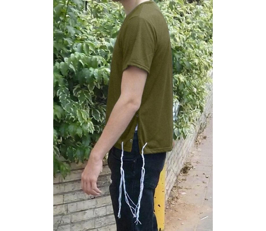 Tzitzit T-Shirt for Men with Kosher Tzitzis, Khaki - Short Sleeve Cotton Blend