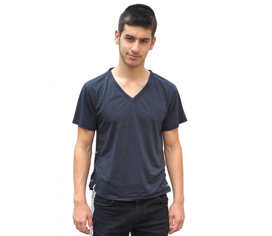Tzitzit T-Shirt for Men with Kosher Tzitzis, Light Gray - V Neck, Short Sleeve Cotton Blend
