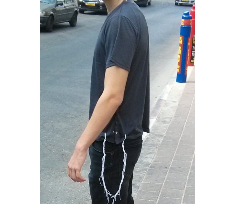 Tzitzit T-Shirt for Men with Kosher Tzitzis, Light Gray - V Neck, Short Sleeve Cotton Blend