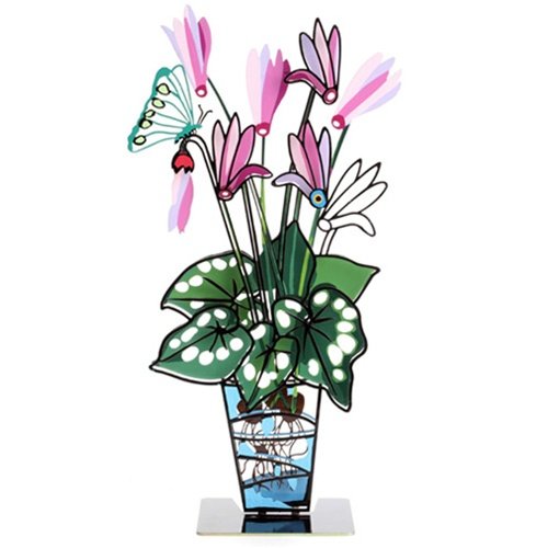 Tzuki Art Hand Painted Flower and Butterfly in Vase with Base - Pink Cyclamens