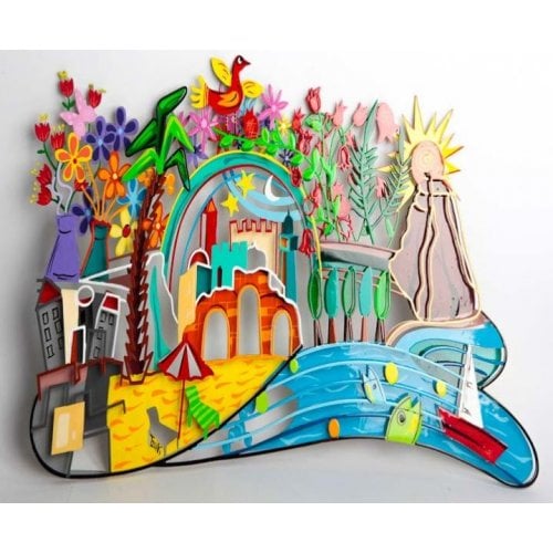 Tzuki Art Hand Painted Sculpture with Images of Israel