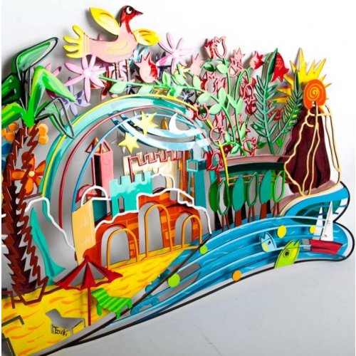 Tzuki Art Hand Painted Sculpture with Images of Israel