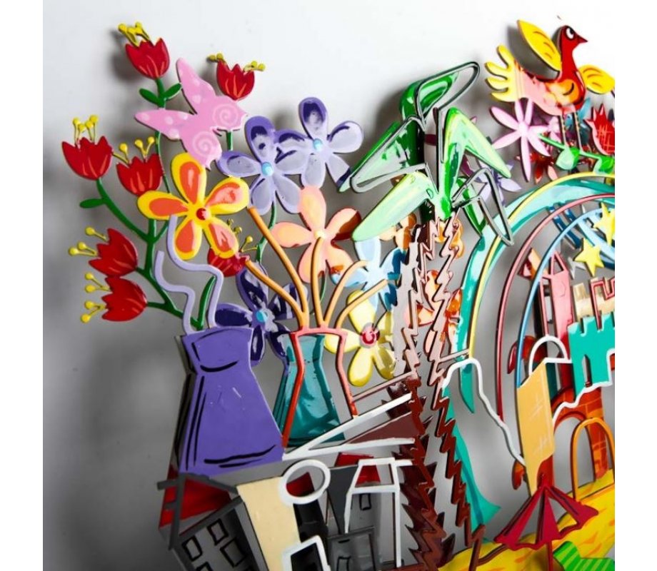 Tzuki Art Hand Painted Sculpture with Images of Israel