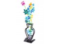 Tzuki Art Hand Painted Wildflowers and Butterfly in Vase on Base - Blue