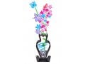 Tzuki Art Hand Painted Wildflowers and Butterfly in Vase on Base - Colorful