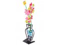 Tzuki Art Hand Painted Wildflowers and Butterfly in Vase on Base - Pink