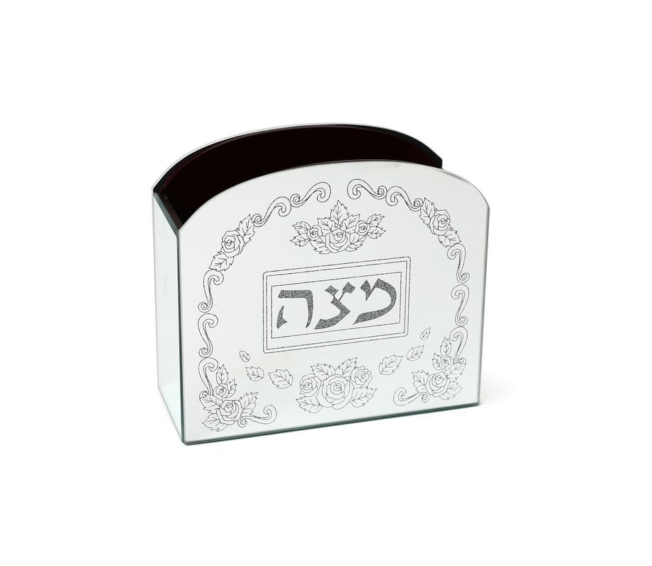 Upright Matzah Holder, Wood and Crystal - Floral Decoration