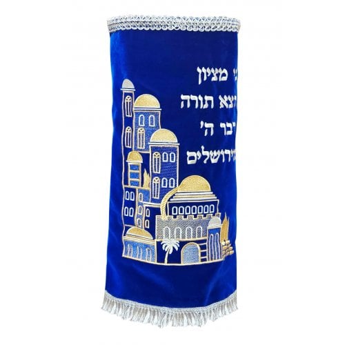 Velvet Torah Mantel Cover for Torah Scroll - From Zion Will Come Forth Torah