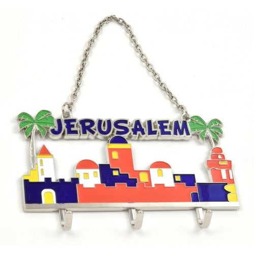 Wall Key Hanger with Chain, Jerusalem Landscape - Colorful