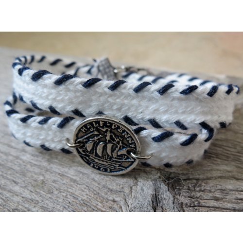 White Cord Bracelet for Men with Coin Element - Only 1 In Stock