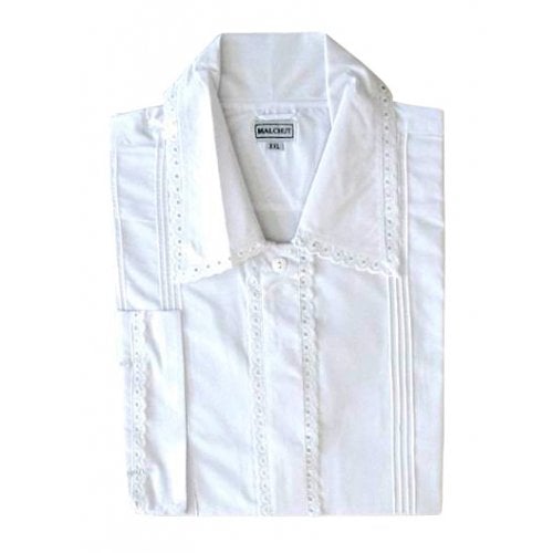 White Cotton Polyester Kittel Robe - Lace Finish