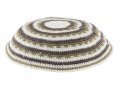 White DMC Knitted Kippah with Green and Purple Concentric Circles