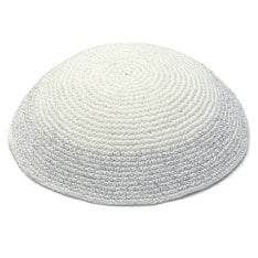 White Knitted Kippah with Elegant Silver Border