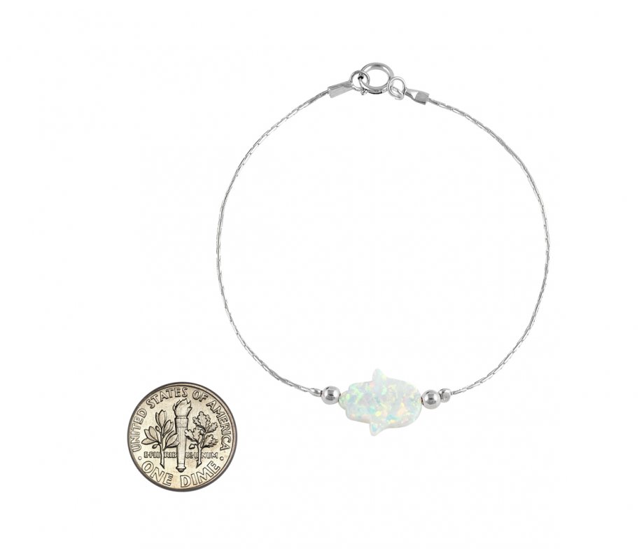 White Opal Hamsa Silver Bracelet