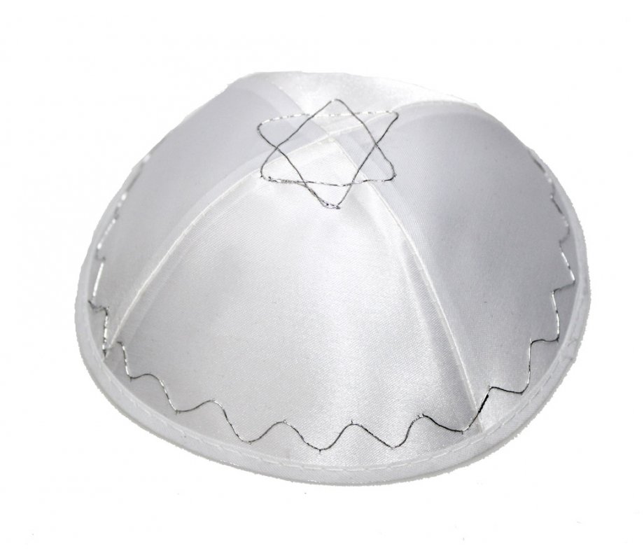 White Terylene Kippah with Star of David