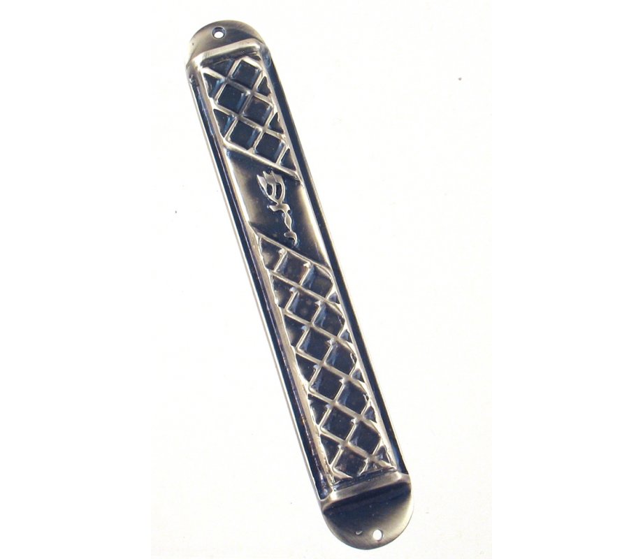 Wide Pewter Mezuzah Case - Criss-Cross