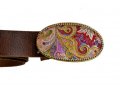 Woman's Belt with Colorful Paisley Design Buckle by Iris Design