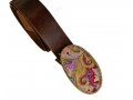 Woman's Belt with Colorful Paisley Design Buckle by Iris Design