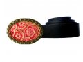 Woman's Belt with Oval Pink Flower Design Buckle by Iris Design