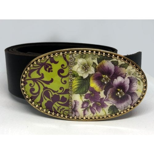 Woman's Belt with Purple Flower Design Buckle by Iris Design