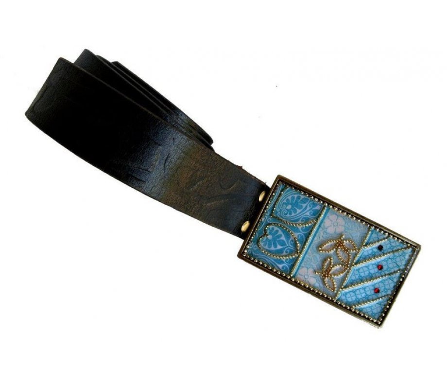 Woman's Belt with Turquoise Flower Design Buckle by Iris Design