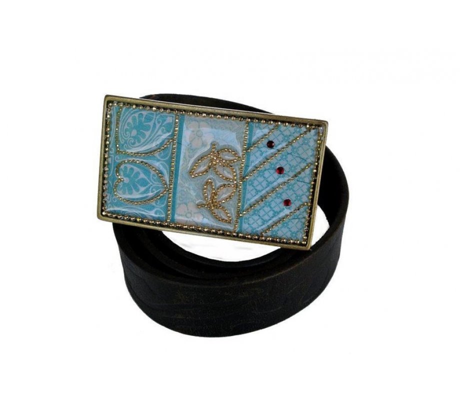Woman's Belt with Turquoise Flower Design Buckle by Iris Design
