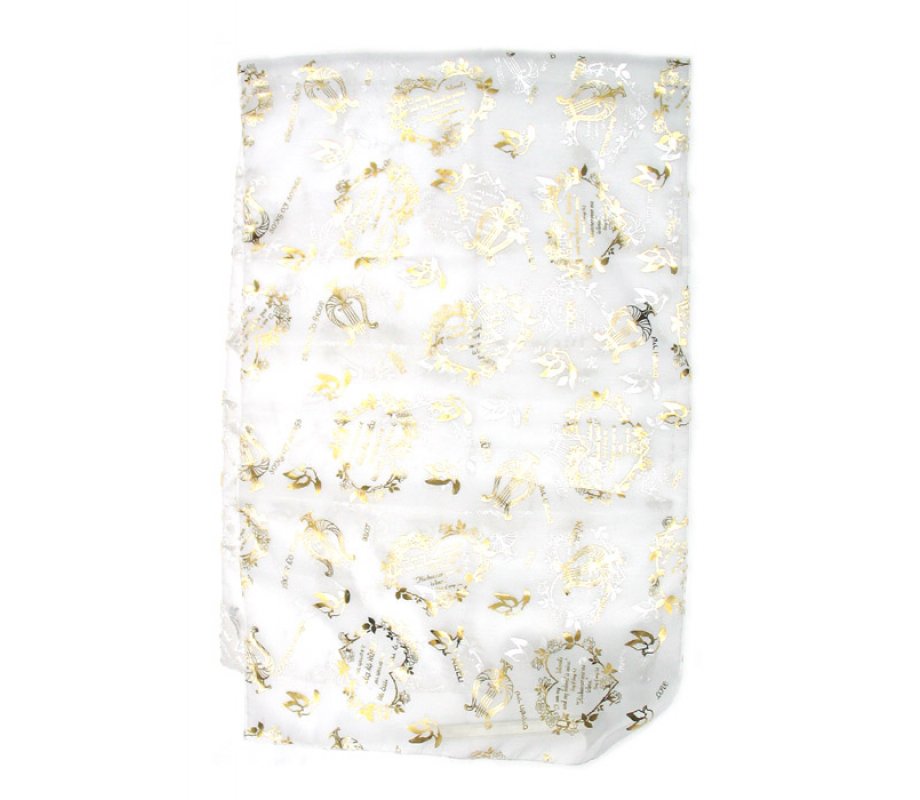 Woman's Head Scarf, Song of Songs Verse with Harp and Dove Images - White