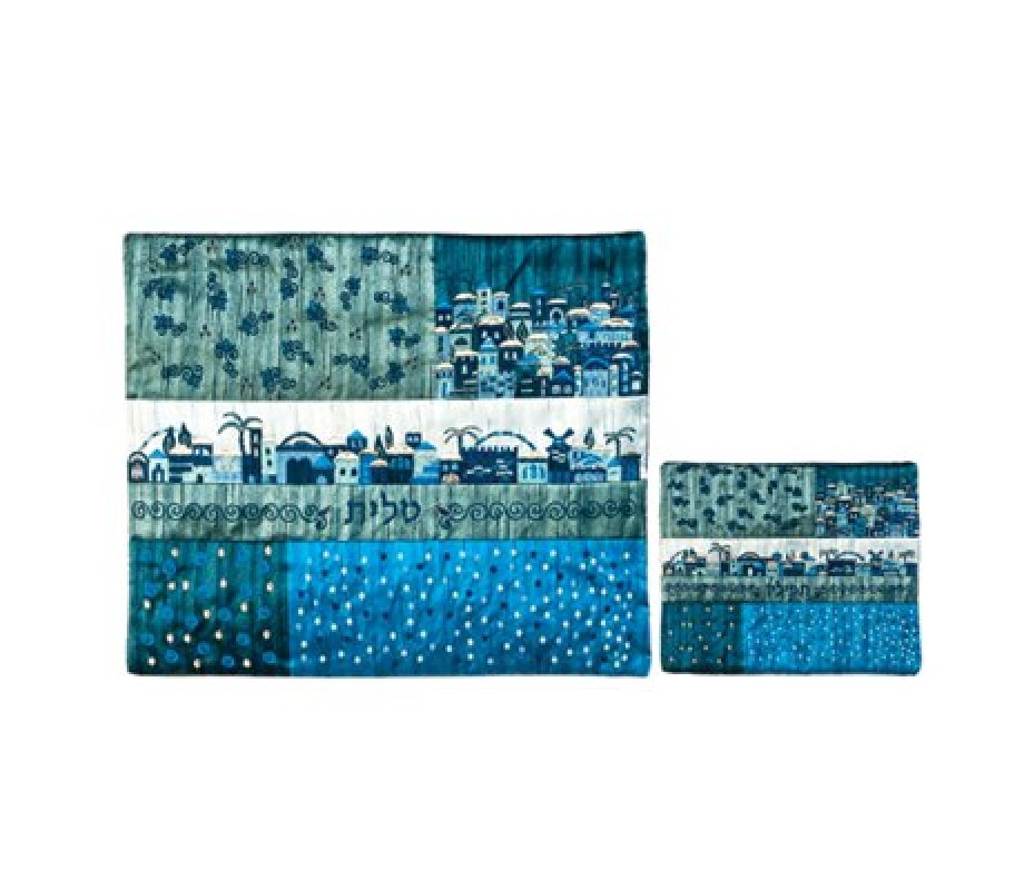 Yair Emanuel - Shades of Blue Quilted Tallit & Tefillin Bag – Jerusalem Scenes