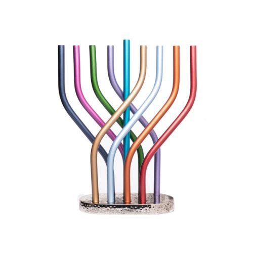 Yair Emanuel Aluminum Hanukkah Menorah with Tube Design - Multicolor Flame Design