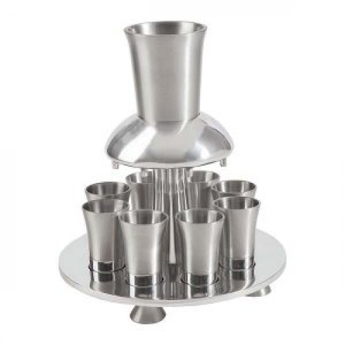 Yair Emanuel Aluminum Kiddush Fountain with Goblet, 8 Cups & Tray - Silver