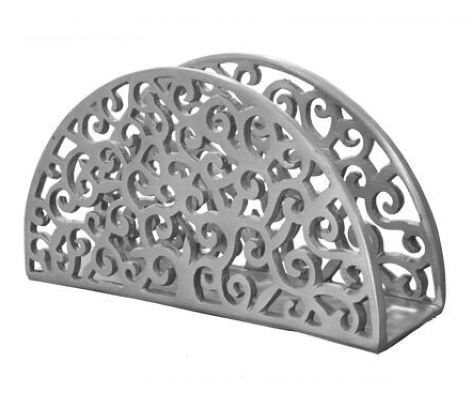 Yair Emanuel Aluminum Napkin Serviette Holder, Swirling Filigree - Silver