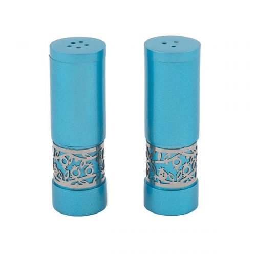Yair Emanuel Aluminum Salt and Pepper Set with Pomegranate Band - Turquoise