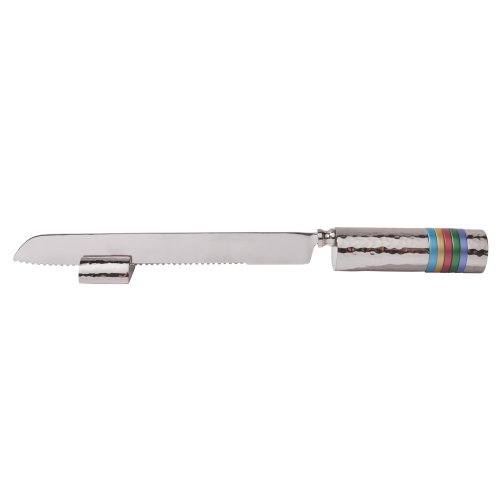 Yair Emanuel Anodized Aluminum Challah Knife & Stand - Decorative Handle