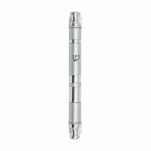 Yair Emanuel Anodized Aluminum Cylinder Mezuzah Case, Wide Stripes - Silver