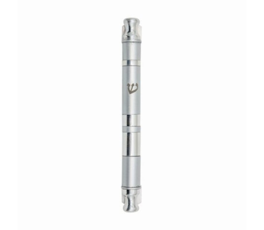Yair Emanuel Anodized Aluminum Cylinder Mezuzah Case, Wide Stripes - Silver