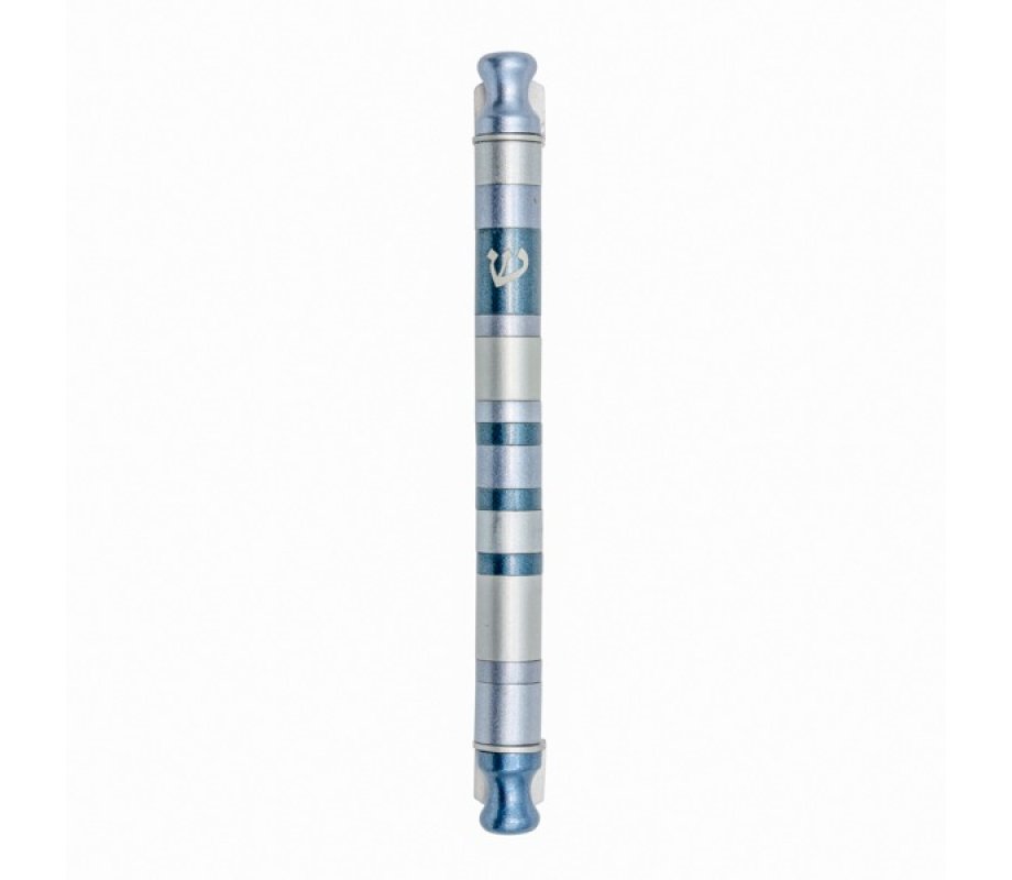 Yair Emanuel Anodized Aluminum Cylinder Mezuzah Case, Shades of Gray Stripes