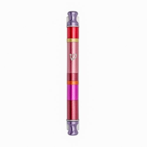 Yair Emanuel Anodized Aluminum Cylinder Mezuzah Case, Stripes - Maroon and Pink