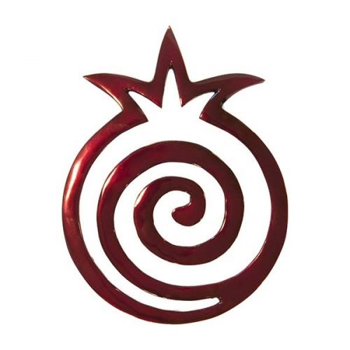 Yair Emanuel Anodized Aluminum Hand Painted Trivet, Spiral Pomegranate - Red